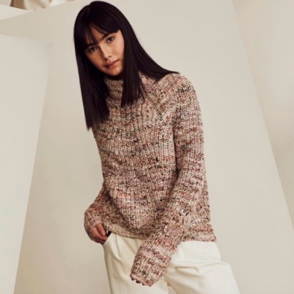 LINE the‎ LABEL Cream and cranberry heather Italian knit sweater size XS.